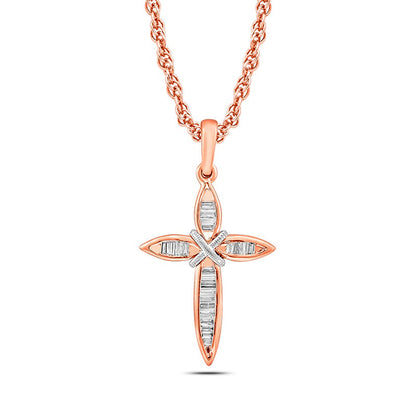 0.17 CT. T.W. Baguette Natural Diamond "X" Cross Pendant in 10K Two-Tone Gold