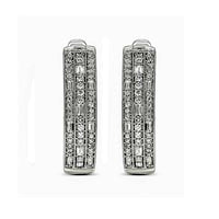 0.75 CT. T.W. Baguette and Round Diamond Three Row Vintage-Style Hoop Earrings in Sterling Silver