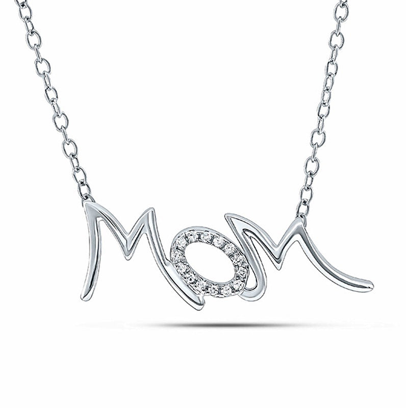 0.05 CT. T.W. Natural Diamond "MOM" Necklace in 10K White Gold
