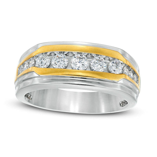 Men's 0.75 CT. T.W. Natural Diamond Wedding Band in Solid 10K Two-Tone Gold