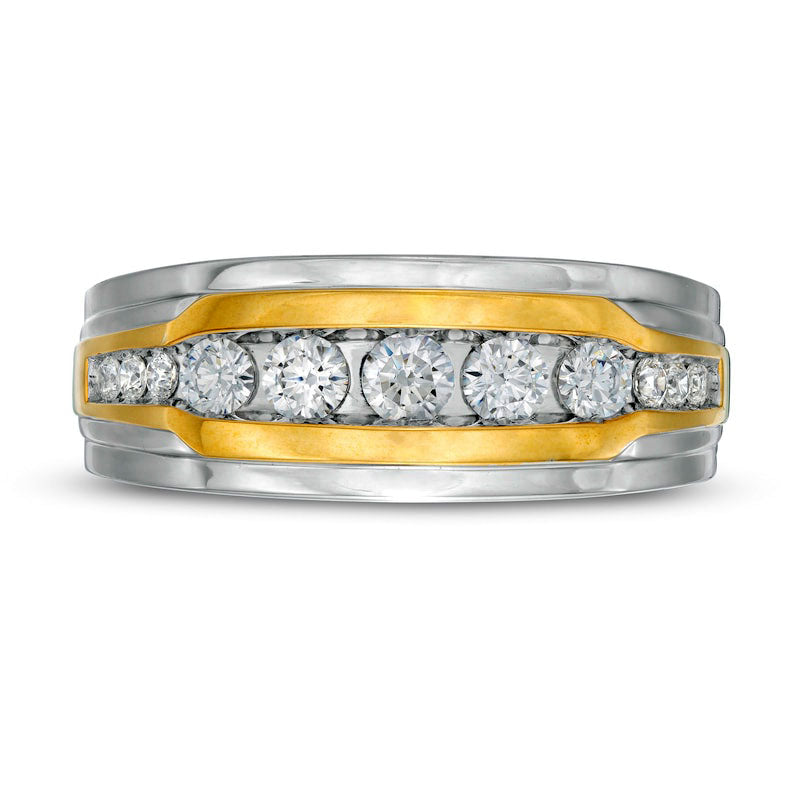 Men's 0.75 CT. T.W. Natural Diamond Wedding Band in Solid 10K Two-Tone Gold