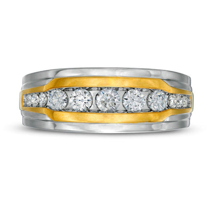 Men's 0.75 CT. T.W. Natural Diamond Wedding Band in Solid 10K Two-Tone Gold