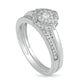 0.33 CT. T.W. Natural Diamond Flower Frame Bridal Engagement Ring Set in Solid 10K White Gold