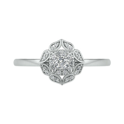 0.33 CT. T.W. Natural Diamond Flower Frame Bridal Engagement Ring Set in Solid 10K White Gold