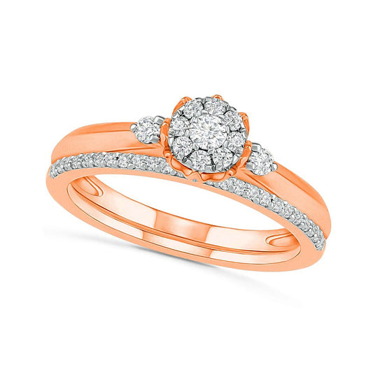 0.33 CT. T.W. Composite Natural Diamond Bridal Engagement Ring Set in Solid 10K Rose Gold