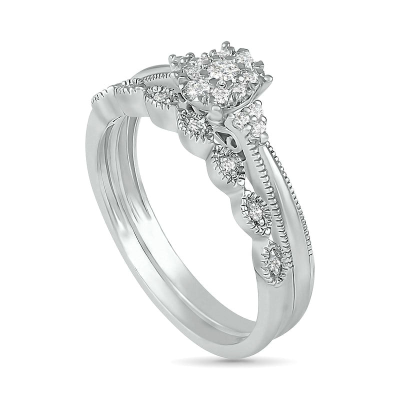 0.25 CT. T.W. Natural Diamond Antique Vintage-Style Scallop Shank Bridal Engagement Ring Set in Sterling Silver