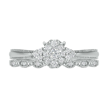 0.25 CT. T.W. Natural Diamond Antique Vintage-Style Scallop Shank Bridal Engagement Ring Set in Sterling Silver