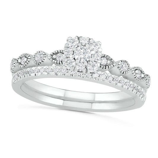 0.38 CT. T.W. Composite Natural Diamond Antique Vintage-Style Bridal Engagement Ring Set in Solid 10K White Gold