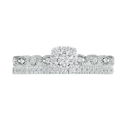 0.38 CT. T.W. Composite Natural Diamond Antique Vintage-Style Bridal Engagement Ring Set in Solid 10K White Gold