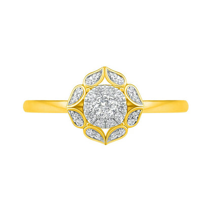 0.33 CT. T.W. Natural Diamond Flower Frame Bridal Engagement Ring Set in Solid 10K Yellow Gold