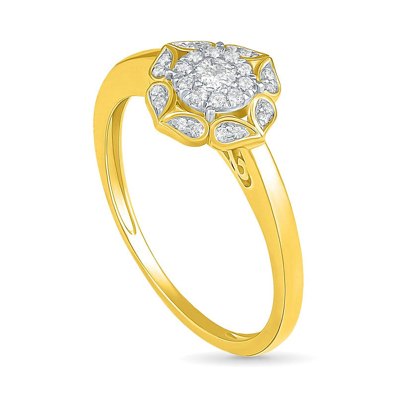 0.33 CT. T.W. Natural Diamond Flower Frame Bridal Engagement Ring Set in Solid 10K Yellow Gold
