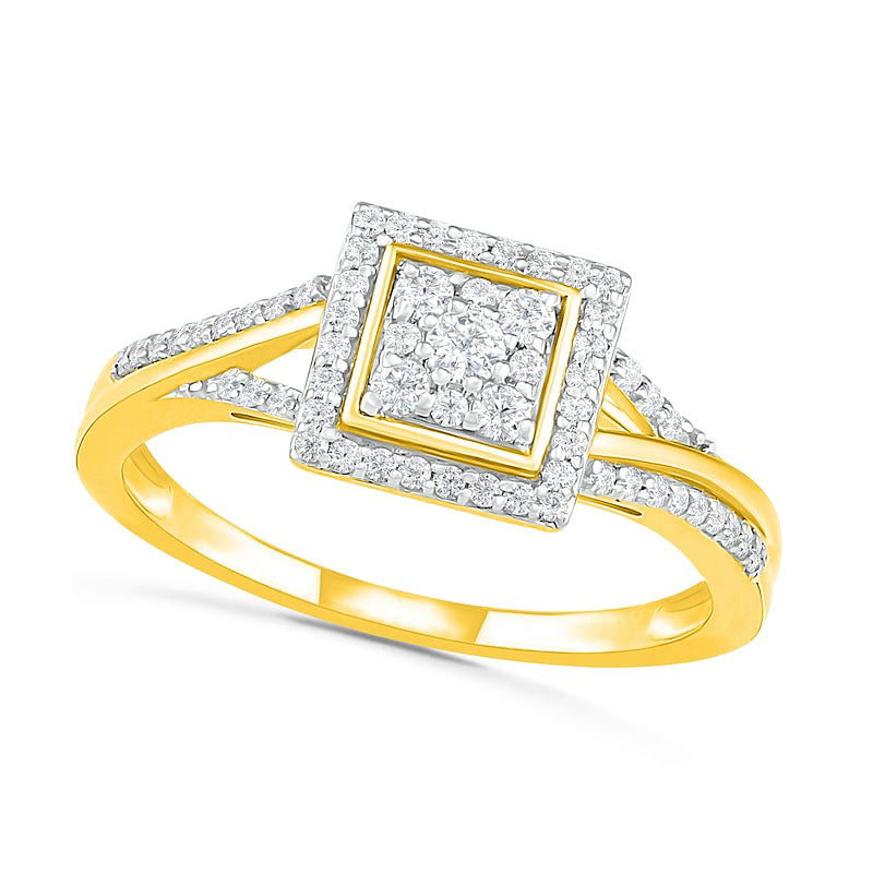 0.38 CT. T.W. Composite Natural Diamond Square Frame Split Shank Bridal Engagement Ring Set in Solid 10K Yellow Gold