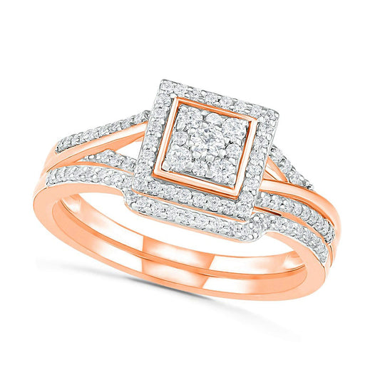 0.38 CT. T.W. Composite Natural Diamond Square Frame Split Shank Bridal Engagement Ring Set in Solid 10K Rose Gold