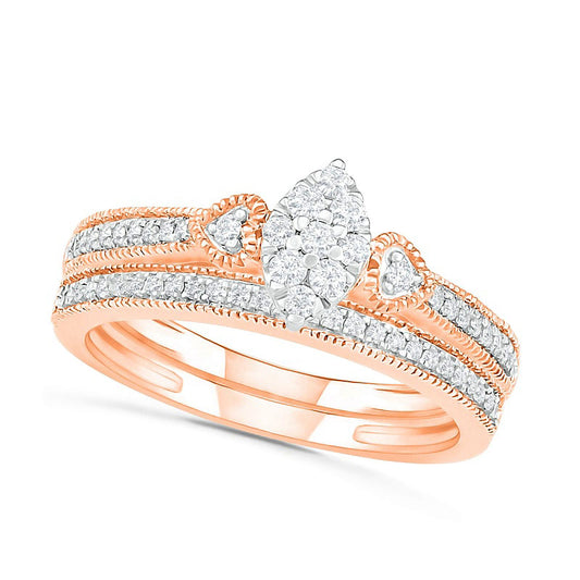 0.33 CT. T.W. Composite Natural Diamond Marquise Antique Vintage-Style Bridal Engagement Ring Set in Solid 10K Rose Gold