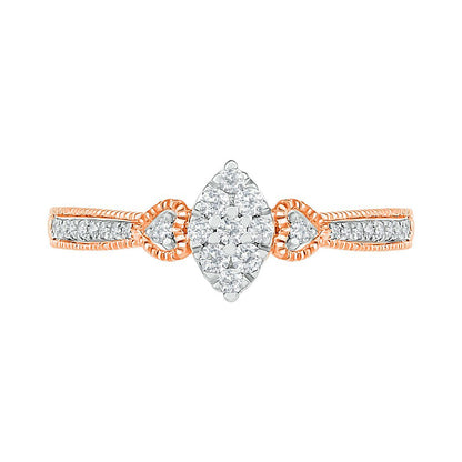 0.33 CT. T.W. Composite Natural Diamond Marquise Antique Vintage-Style Bridal Engagement Ring Set in Solid 10K Rose Gold