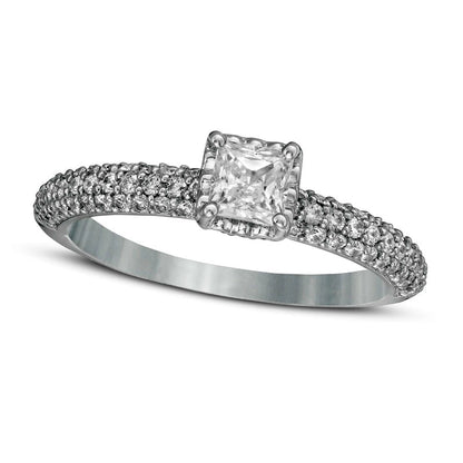 1.0 CT. T.W. Princess-Cut Natural Diamond Engagement Ring in Solid 14K White Gold