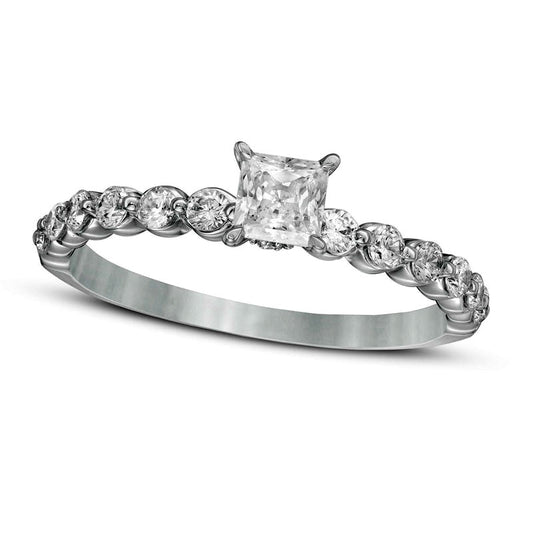 0.75 CT. T.W. Princess-Cut Natural Diamond Engagement Ring in Solid 14K White Gold