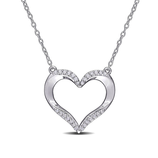 0.13 CT. T.W. Natural Diamond Heart Necklace in Sterling Silver - 17"