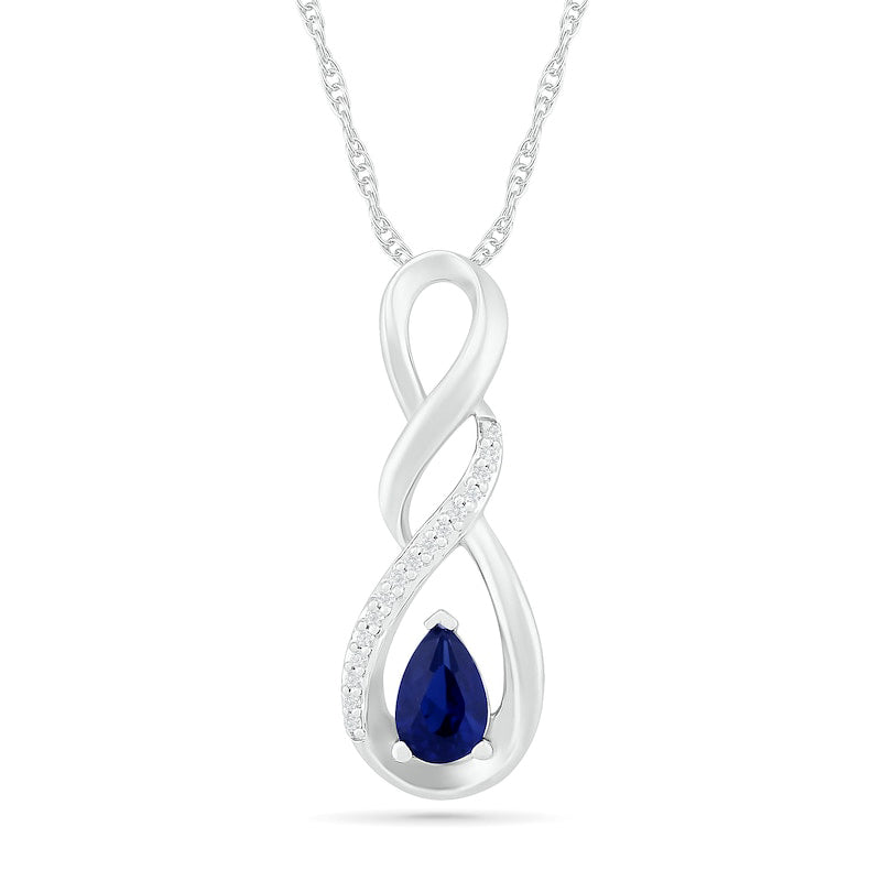 Pear-Shaped Lab-Created Blue and White Sapphire Cascading Infinity Pendant in Sterling Silver