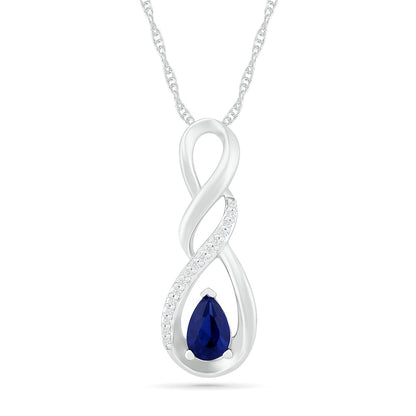 Pear-Shaped Lab-Created Blue and White Sapphire Cascading Infinity Pendant in Sterling Silver