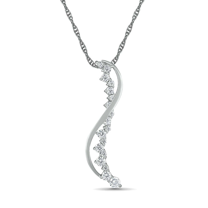 Journey Lab-Created White Sapphire Swirl Ribbon Overlay Pendant in Sterling Silver