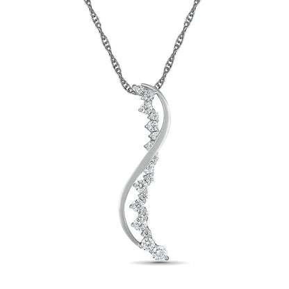 Journey Lab-Created White Sapphire Swirl Ribbon Overlay Pendant in Sterling Silver
