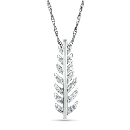 Lab-Created White Sapphire Feather Pendant in Sterling Silver