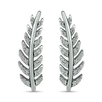 Lab-Created White Sapphire Feather Curved Crawler Earrings in Sterling Silver