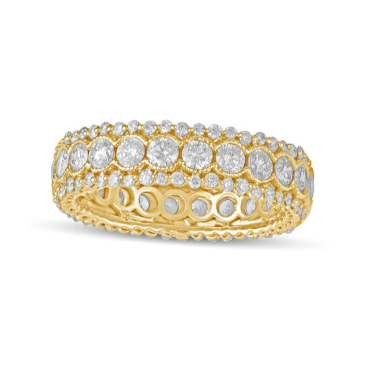 2.0 CT. T.W. Natural Diamond Scallop Edge Antique Vintage-Style Eternity Anniversary Band in Solid 14K Gold