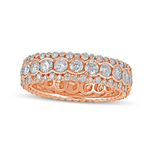 3.0 CT. T.W. Natural Diamond Scallop Edge Antique Vintage-Style Eternity Anniversary Band in Solid 14K Rose Gold