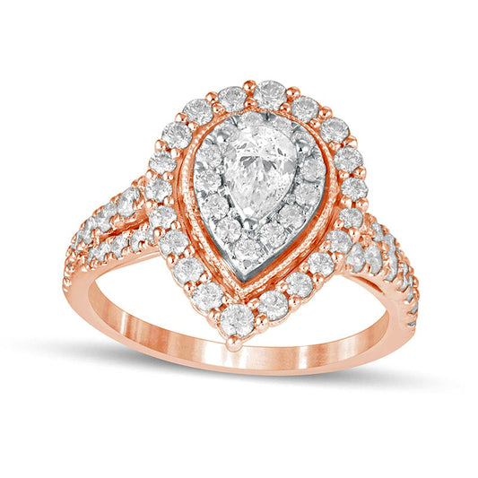 1.5 CT. T.W. Pear-Shaped Natural Diamond Double Frame Antique Vintage-Style Engagement Ring in Solid 14K Rose Gold