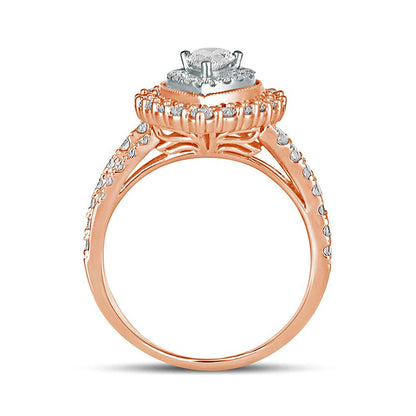 1.5 CT. T.W. Pear-Shaped Natural Diamond Double Frame Antique Vintage-Style Engagement Ring in Solid 14K Rose Gold