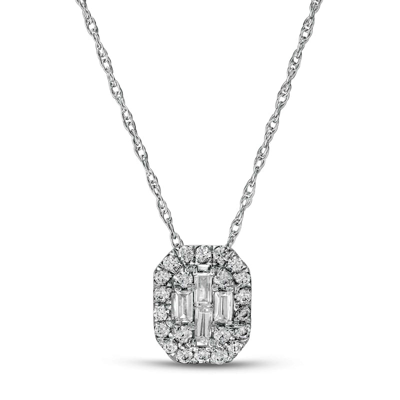 0.25 CT. T.W. Composite Natural Diamond Octagon Frame Pendant in 10K White Gold