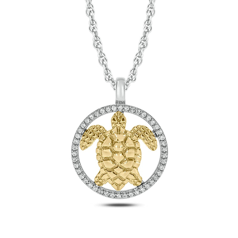 0.17 CT. T.W. Natural Diamond Circle with Turtle Pendant in 10K Two-Tone Gold