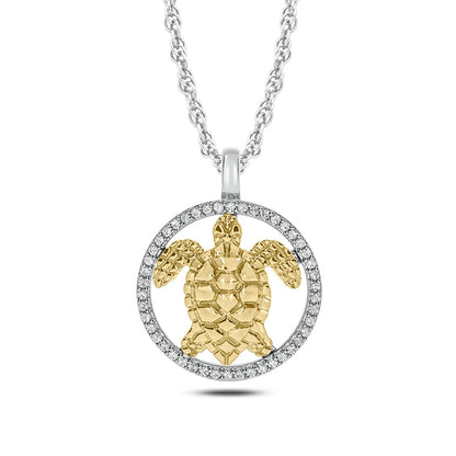 0.17 CT. T.W. Natural Diamond Circle with Turtle Pendant in 10K Two-Tone Gold