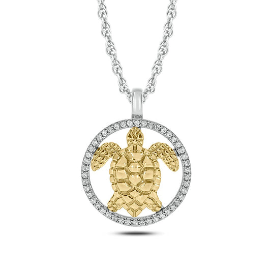 0.17 CT. T.W. Natural Diamond Circle with Turtle Pendant in 10K Two-Tone Gold