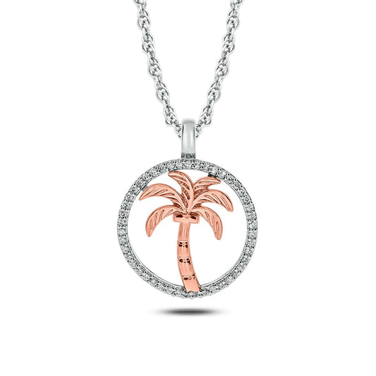 0.17 CT. T.W. Natural Diamond Circle with Palm Tree Pendant in 10K Two-Tone Gold