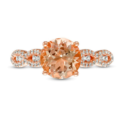Morganite and 0.33 CT. T.W. Natural Diamond Braid Engagement Ring in Solid 14K Rose Gold