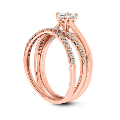 0.75 CT. T.W. Oval Natural Diamond Crossover Bridal Engagement Ring Set in Solid 10K Rose Gold