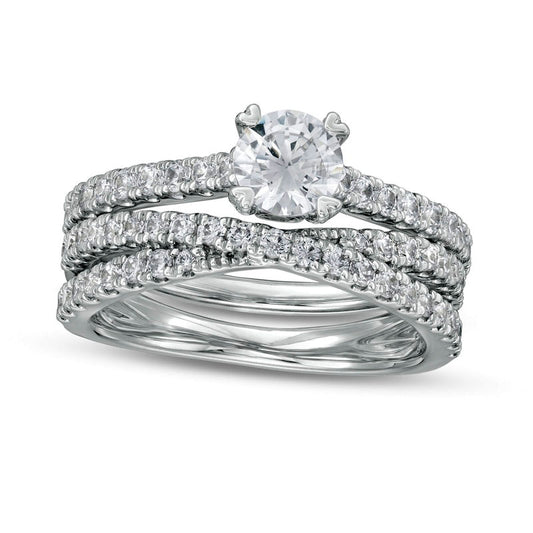 1.5 CT. T.W. Natural Diamond Multi-Row Crossover Bridal Engagement Ring Set in Solid 14K White Gold