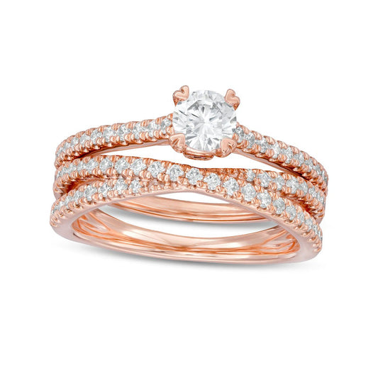 1.0 CT. T.W. Natural Diamond Multi-Row Crossover Bridal Engagement Ring Set in Solid 14K Rose Gold