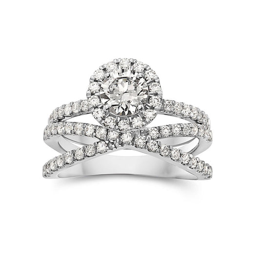 1.75 CT. T.W. Natural Diamond Frame Criss-Cross Bridal Engagement Ring Set in Solid 14K White Gold