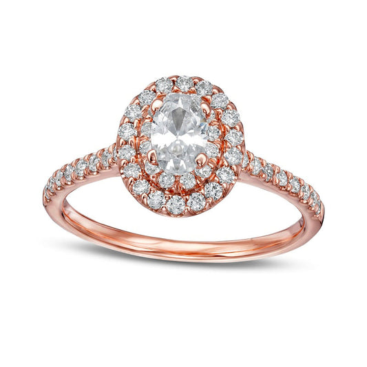 0.88 CT. T.W. Oval Natural Diamond Double Frame Engagement Ring in Solid 10K Rose Gold