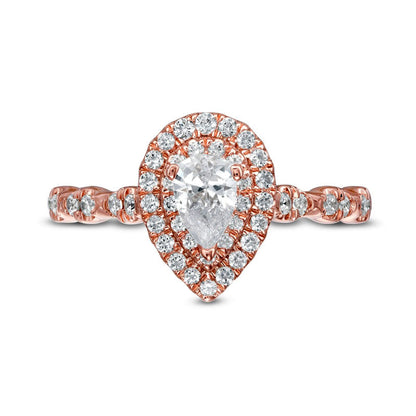 1.0 CT. T.W. Pear-Shaped Natural Diamond Double Frame Scallop Shank Engagement Ring in Solid 10K Rose Gold