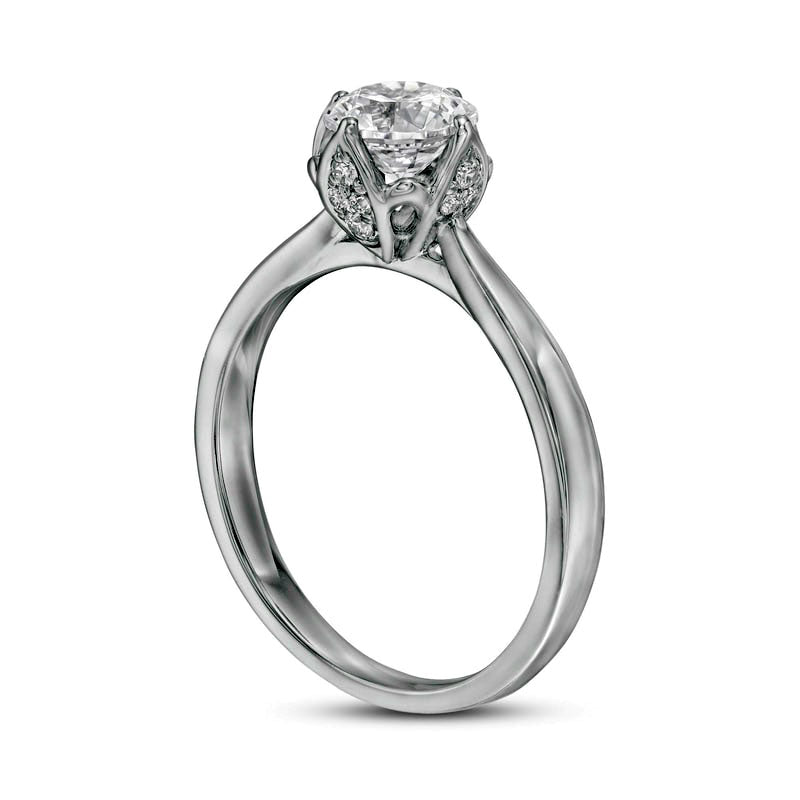 1.0 CT. T.W. Certified Natural Diamond Scallop Frame Floral Engagement Ring in Solid 14K White Gold (I/I2)