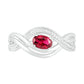 Sideways Oval Lab-Created Ruby and 0.07 CT. T.W. Diamond Multi-Row Bypass Split Shank Ring in Sterling Silver
