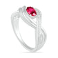 Sideways Oval Lab-Created Ruby and 0.07 CT. T.W. Diamond Multi-Row Bypass Split Shank Ring in Sterling Silver