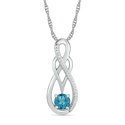 Aquamarine and 0.05 CT. T.W. Natural Diamond Overlay Infinity Pendant in Sterling Silver