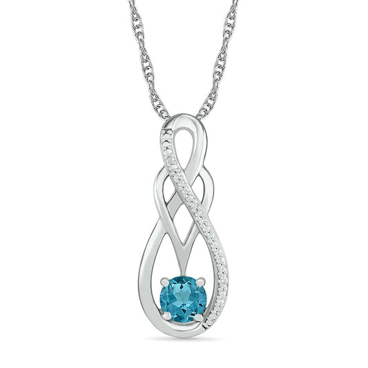 Aquamarine and 0.05 CT. T.W. Natural Diamond Overlay Infinity Pendant in Sterling Silver