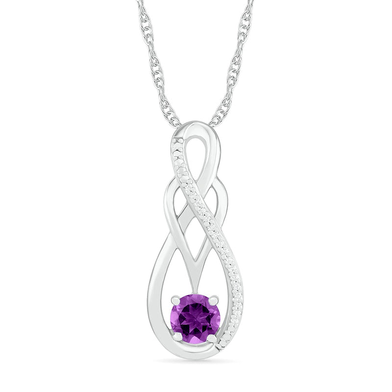 Amethyst and 0.05 CT. T.W. Natural Diamond Overlay Infinity Pendant in Sterling Silver